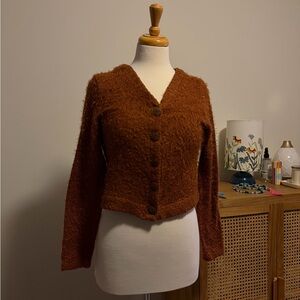 Camila Viali Fuzzy Knit Cardigan – Brown Button Up Sweater (Size S)